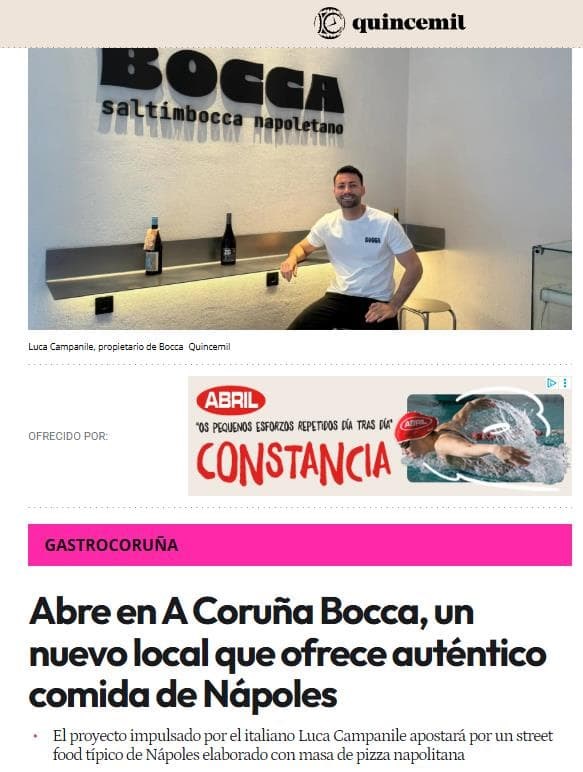 Quincemil: Abre en A Coruña Bocca, un nuevo local que ofrece auténtico comida de Nápoles